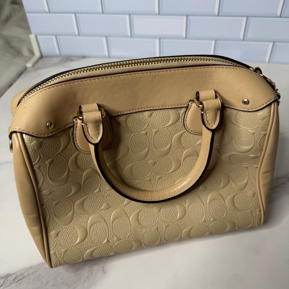 Coach Embossed Satchel Bag Small Beige Bennett Leather Y2K - Picture 4 of 11